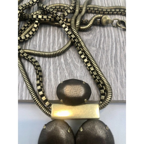 Silpada KR ‘Leather Together’ 30” Long Necklace Brass Leather KRN0015 Dual Chain - Picture 3 of 7